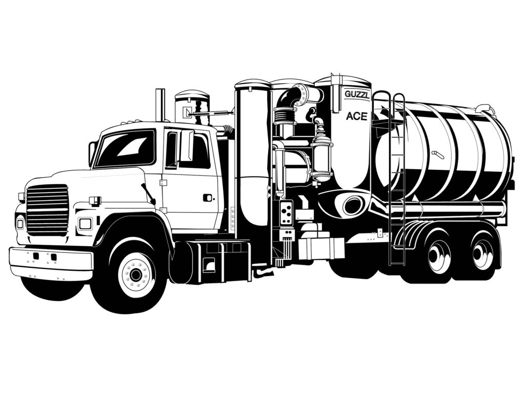 Line drawing of Guzzler Ace vaccuum truck.