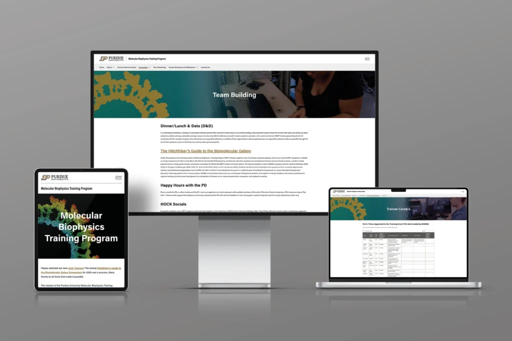 Responsive web design mockup of the Molecular Biophysics Training Program at Purdue website